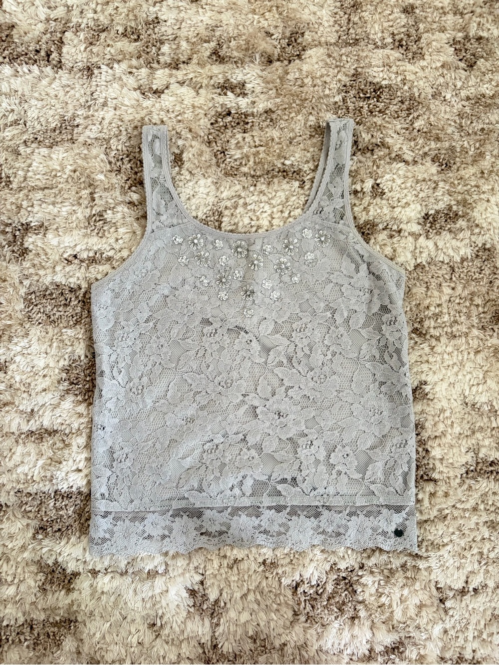 Abercrombie & Fitch Light Gray Lace Embellished Tank